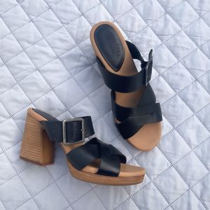 Kork Ease Women's Leather Hesperia Block Heel Sandals Black Size 8.5